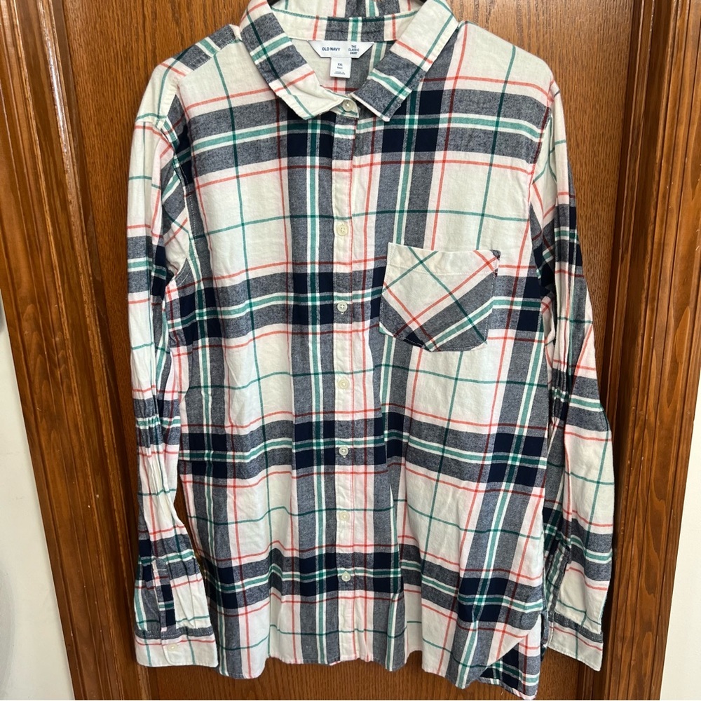 Old Navy Blue And Red Plaid Flannel Shirt Size XXL Tall